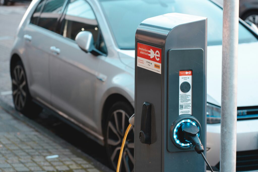 electric vehicle (EV) charging station in an urban setting